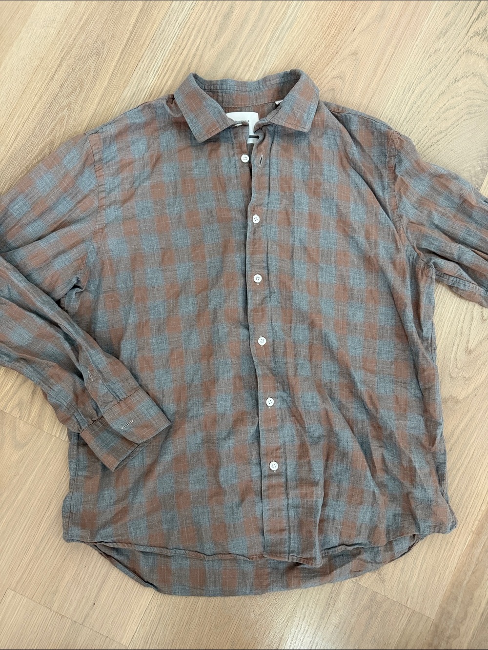 BILLY REID Standard Fit Plaid Flannel Shirt Brown Grey Plaid Large
